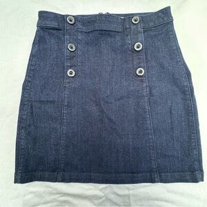Loft Denim Mini Skirt High Waist Sailor Button Front Dark Wash Preppy Classic 2